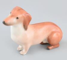 Aquincum porcelán kutya. Kézzel festett, jelzett, hibátlan. 12 cm