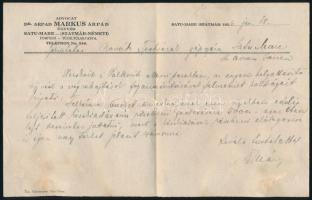 1926-1927 Szatmárnémeti (Satu Mare), Dr. Markus Árpád és Dr. Jeremiás Jenő (Eugen Jeremiás) erdélyi ügyvédek autográf aláírt levelei, 2 db, fejléces levélpapíron