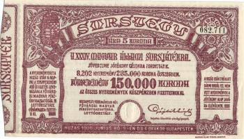 1920. "34. Magyar Állami Sorsjáték" sorsjegy 5K T:I-