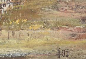 Lukács János (1952-): Táj. Olaj, farost, jelzett, hátoldalán Műkincs Kft. címkéjén feliratozott. Dek...