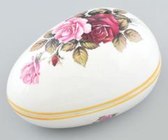 Hollóházi rózsa mintás tojás bonbonier, jelzett, hibátlan, 14x9,5cm