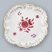Aquincum áttört szélű porcelán tálka, Apponyi jellegű mintával. Kézzel festett, jelzett, minimális kopással, 17x16 cm
