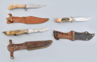 3db vadász kés, vegyes állapotban, h: 22-26 cm