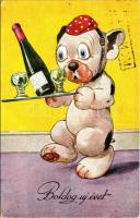 1936 Boldog új évet! Bonzo kutya / Bonzo dogs New Year greeting. WSSB 8597. (kis lyuk / pinhole)