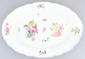 Ungvár virágmintás sültes tál, kézzel festett porcelán, 19, sz. második fele, korának megfelelő kopásokkal. 44x31cm