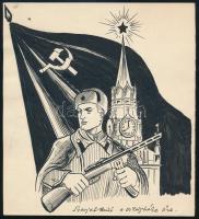 1947 Szovjetunió a világbéke előre tusrajz szép állapotban 15x17 cm