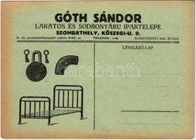 ~1940 Góth Sándor lakatos és sodronyáru ipartelepe. Szombathely, Kőszegi utca 9. reklám / Hungarian locksmith advertisement