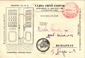 1933 Vajda Ernő Záripar, kinevezett zár szakértő. Budapest, Sas utca 28. - A Wertheim pénzszekrénygyár évtizedeken át volt vezetője