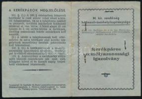 1937 Fényképes kerékpáros személyazonossági igazolvány Pálma típusú kerékpárra Hódmezővásárhelyen ki...