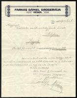 1914 Erdély Dés Farkas Dániel drogéria fejléces levélpapír sajátkezű aláírással
