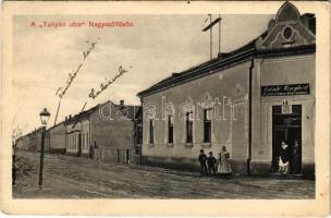 1910 Nagyszőlős, Nagyszőllős, Vynohradiv (Vinohragyiv), Sevljus, Sevlus; Tulipán utca, Szántó Menyhért üzlete. Deutsch Jakab kiadása / street view, shop (EK)
