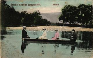1910 Hársfalva-gyógyfürdő (Szolyva), Nelipino, Nelipyno; Halastó, csónakázók / lake, rowing boat (EK)
