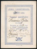 1935 Turul vadásztársaság kitöltött tagsági igazolvány. Eger.