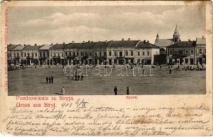 1903 Stryi, Stryj; Rynek / main square, market, shop of Apfelgrün (b)