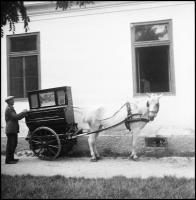 cca 1925 Ló vontatta wurlitzer, zenegép fotónegatív 6x6 cm