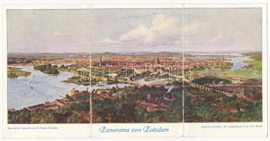 Potsdam, 3-tiled folding panoramacard. Nach einem Aquarell von W. Thiele (torn at fold)