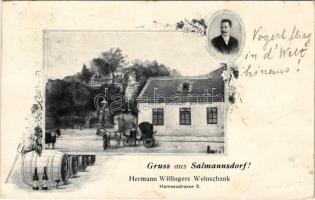 1909 Wien, Vienna, Bécs XIX. Salmannsdorf (Döbling), Hermann Wilfingers Weinschank. Hameaustrasse 5. / wine hall, inn. Art Nouveau, floral (EK)