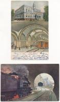 4 db RÉGI vonatos, vasúti képeslap vegyes minőségben / 4 pre-1945 railway postcards in mixed quality, trains, locomotives