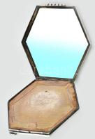 Ezüstözött alpakka hatszögletű pudrié, jelzett, 8,5x8 cm