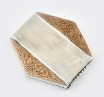 Ezüstözött alpakka hatszögletű pudrié, jelzett, 8,5x8 cm