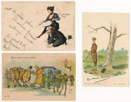 3 db RÉGI német humoros képeslap vegyes minőségben / 3 pre-1945 German humorous postcards in mixed quality