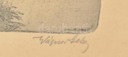 Wagner Géza (1879-1939): Strassburg. Rézkarc, papír, jelzett, üvegezett fakeretben, 20,5×16,5 cm