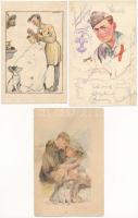 3 db RÉGI cserkész képeslap vegyes minőségben Márton L. szignóval / 3 pre-1945 scout art postcards in mixed quality