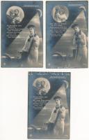 3 db RÉGI romantikus matróz képeslap vegyes minőségben + SMS RADETZKY és K.U.K. MARINE-SANITATSABTEILUNGSKOMMANDO POLA pecsétek / 3 pre-1945 romantic Navy mariners art postcards in mixed quality