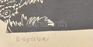 Kopasz Márta (1911-2011): Anya gyermekével, 1977. Linómetszet, papír, jelzett, lap alja foltos, üveg...