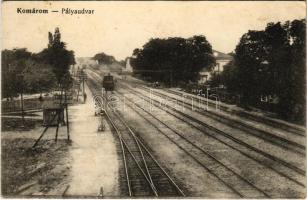 1914 Komárom, Komárno; Pályaudvar, vasútállomás, vonat, gőzmozdony. L.H. Pannonia / railway station, locomotive, train (EK)