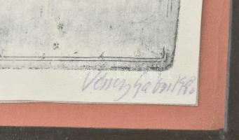 Véssey Gábor (1948-): Menekülés Egyiptomba, 1980. Hidegtű, papír, jelzett, üvegezett fakeretben, 21×...