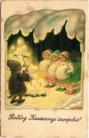 Boldog karácsonyi ünnepeket! / Christmas greeting, children. August Rökl Vienne Nr. 1416. litho s: Pauli Ebner