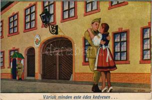 1943 Várlak minden este édes kedvesen... Második világháborús magyar katonai romantikus lap / WWII Hungarian military romantic card s: Kluka (EK)