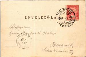 1901 Barcarozsnyó, Rozsnyó, Rosenau, Rasnov; Hotel und Burg / Szálloda, vár, húscsarnok, hentes, Geo...