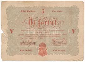 1848. 5Ft Kossuth bankó vörösesbarna nyomat HHr. 683945 T:III- beszakadás, anyaghiány Adamo G109