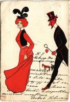 1903 Krampusz és hölgy / Krampus and lady. Art Nouveau, Raphael Kirchner style (EK)
