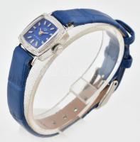 Glashütte kézi felhúzós női karóra. szép kék számlappal, bőr szíjjal. Szervizelt, működő állapotban ...