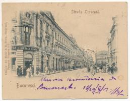 1901 Bucharest, Bukarest, Bucuresti, Bucuresci; Strada Lipscani, Banca Generala Romana / street view, bank, shops. mini card (9 cm x 7 cm) (small tear)