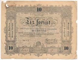 1848. 10Ft Kossuth Bankó UF. 6383 17 hátlapi szövegben BÜNTETETTNEK sajtóhiba T:III- anyaghiány, ly. Adamo G111h