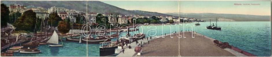 Abbazia, Opatija; 3-részes kihajtható panorámalap / 3-tiled folding panoramacard