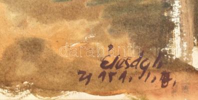 Élesdy István (1912-1987): Lovak az istállóban. Akvarell, papír, jelzett. Üvegezett fakeretben. Folt...