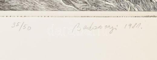 Badacsonyi Sándor (1949-2016): Őszi nap, 1981. Rézkarc, papír, jelzett, számozott (35/50). 29,5x24 c...