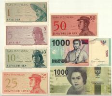 Indonézia 1964. 1s + 5s + 10s + 25s + 50s + 2009. 1000R + 2016. 1000R T:I Indonesia 1964. 1 Sen + 5 Sen + 10 Sen + 25 Sen + 50 Sen + 2009. 1000 Rupiah + 2016. 1000 Rupiah C:UNC