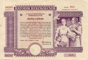 1955. "Hatodik Békekölcsön" nyereménykölcsöne 50Ft-ról