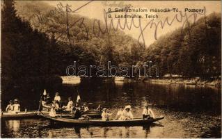 1908 Pozsony, Pressburg, Bratislava; 9. Szárazmalom második tó, csónakázók. Anitta C. Zöhling / 9. Landmühle, Teich / lake, rowing boats