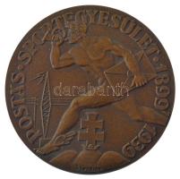 Klaudinyi László (1904-1984) 1939. "Postás Sportegyesület 1899-1939" bronz emlékérem hátoldalán "WALTHER E. BUDAPEST" gyártói jelzéssel (60mm) T:1-