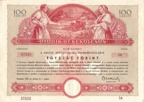 1954. "Ötödik Békekölcsön" nyereménykölcsöne 100Ft-ról (3x) egymásutáni sorszámokkal