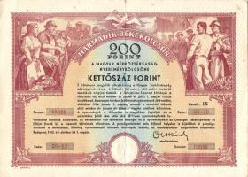 1952. "Harmadik Békekölcsön" nyereménykölcsöne 200Ft-ról (3x) egymásutáni sorszámokkal