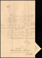 1912 Lukács László (1850-1932) miniszterelnök aláírt hivatalos értesítő levele Michailovits Kornél nyugalmazott alispánnak, melyben értesíti, hogy a király kegyelméből a bácsszentiváni nemesi előnevet használhatja. borítékkal