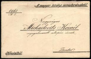 1912 Lukács László (1850-1932) miniszterelnök aláírt hivatalos értesítő levele Michailovits Kornél n...
